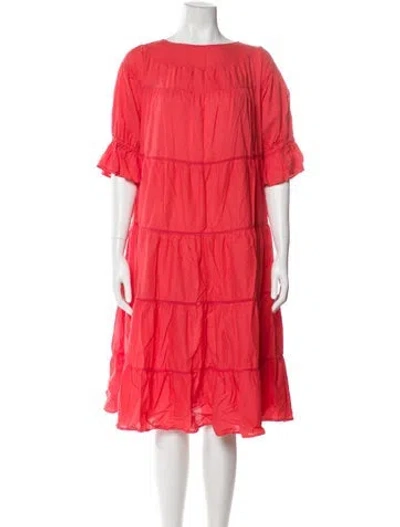 Pre-owned Merlette Bateau Neckline Midi Length Dress In Red