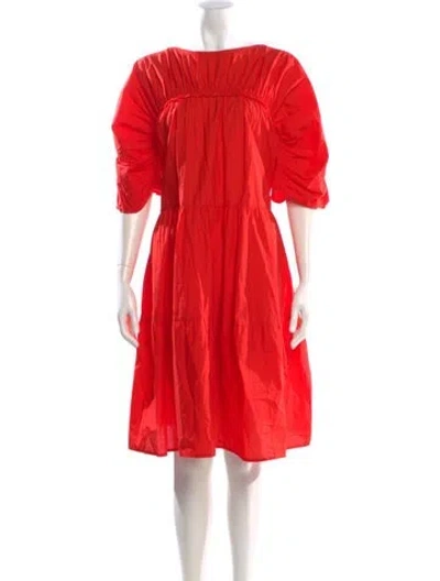 Pre-owned Merlette Bateau Neckline Midi Length Dress In Red