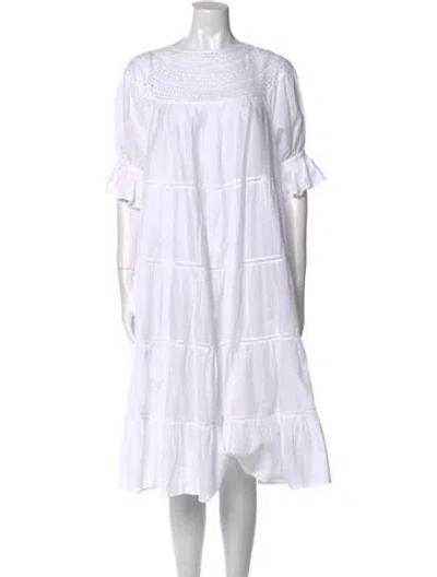 Pre-owned Merlette Bateau Neckline Midi Length Dress In White