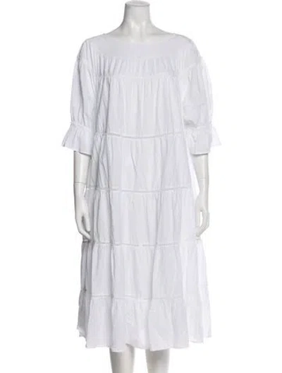 Pre-owned Merlette Bateau Neckline Midi Length Dress In White