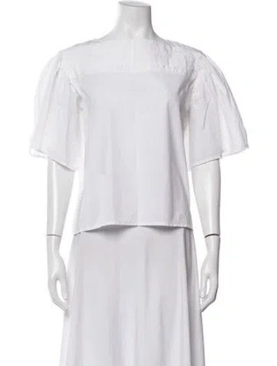 Pre-owned Merlette Bateau Neckline Short Sleeve Blouse In White