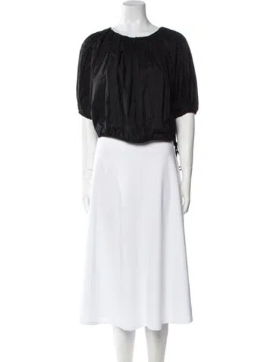 Pre-owned Merlette Bateau Neckline Short Sleeve Crop Top In Black