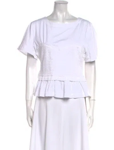 Pre-owned Merlette Bateau Neckline Short Sleeve Crop Top In White