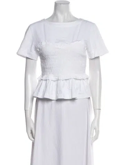 Pre-owned Merlette Bateau Neckline Short Sleeve Crop Top In White