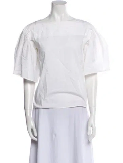 Pre-owned Merlette Bateau Neckline Short Sleeve Top In White