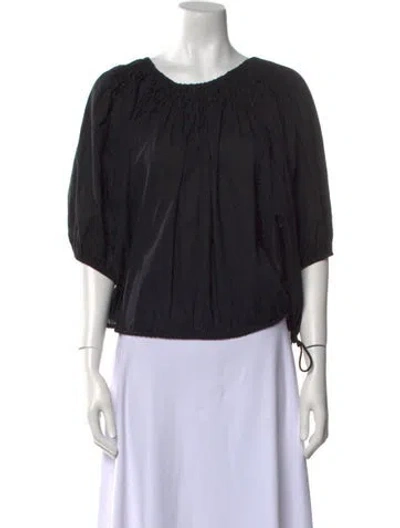 Pre-owned Merlette Bateau Neckline Three-quarter Sleeve Blouse In Black