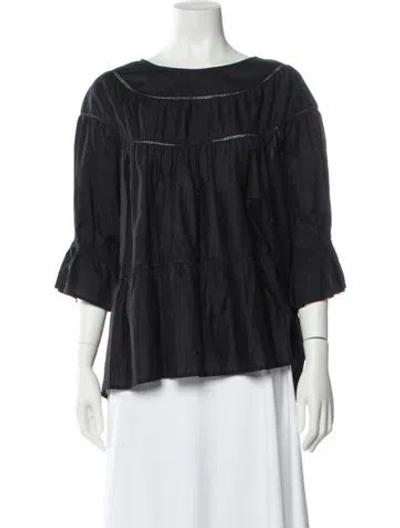 Pre-owned Merlette Bateau Neckline Three-quarter Sleeve Blouse In Black