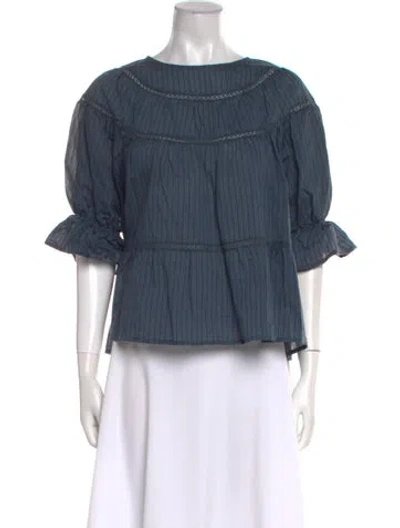 Pre-owned Merlette Bateau Neckline Three-quarter Sleeve Blouse In Blue