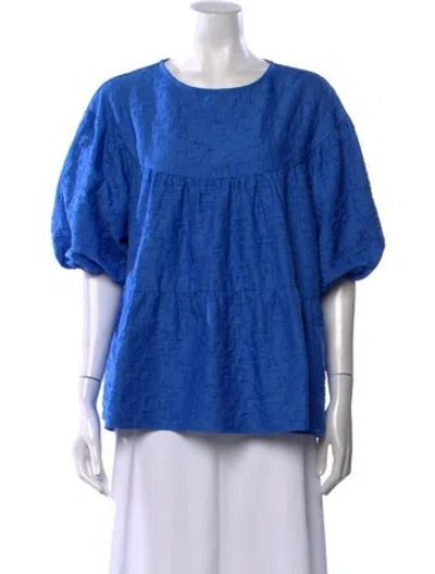 Pre-owned Merlette Bateau Neckline Three-quarter Sleeve Blouse In Blue