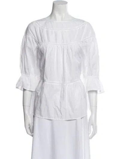 Pre-owned Merlette Bateau Neckline Three-quarter Sleeve Blouse In White
