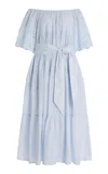 Merlette Berenson Tiered Eyelet-embroidered Midi Dress In Light Blue