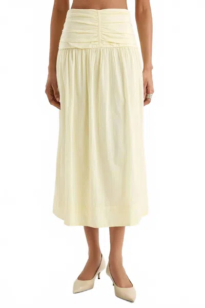 Merlette Ceniza Ruched Midi Skirt In Straw In Beige