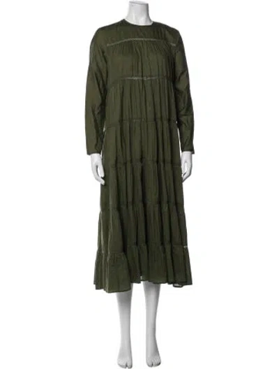 Pre-owned Merlette Crew Neck Long Dress In Green