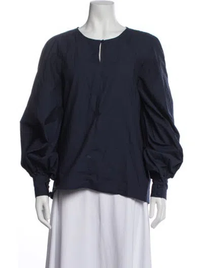 Pre-owned Merlette Crew Neck Long Sleeve Blouse In Blue