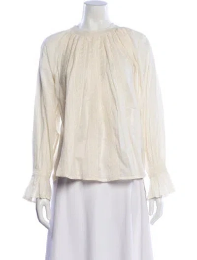 Pre-owned Merlette Crew Neck Long Sleeve Blouse In Neutral