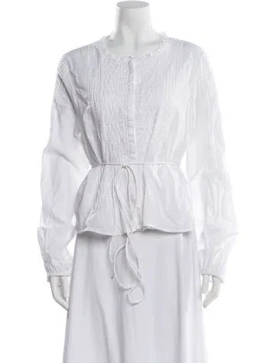 Pre-owned Merlette Crew Neck Long Sleeve Blouse In White
