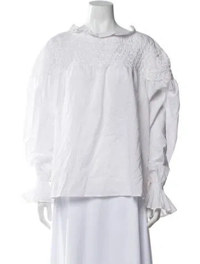 Pre-owned Merlette Crew Neck Long Sleeve Blouse In White
