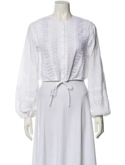 Pre-owned Merlette Crew Neck Long Sleeve Crop Top In White