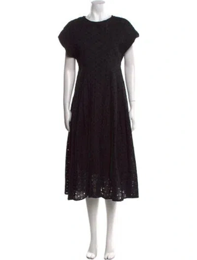 Pre-owned Merlette Crew Neck Midi Length Dress In Black