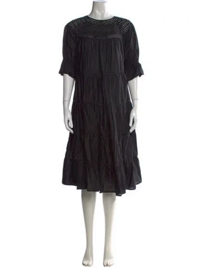 Pre-owned Merlette Crew Neck Midi Length Dress In Black