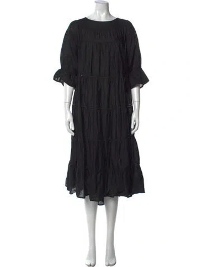Pre-owned Merlette Crew Neck Midi Length Dress In Black
