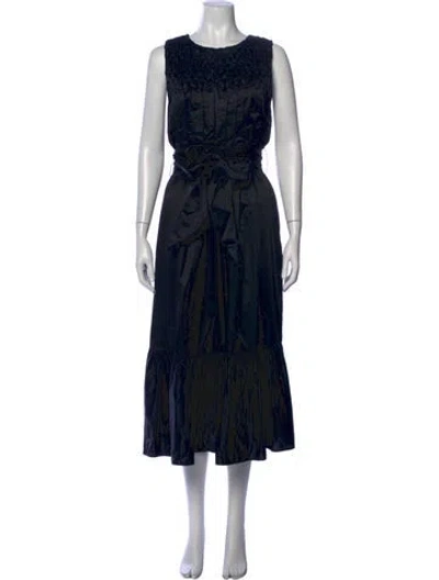 Pre-owned Merlette Crew Neck Midi Length Dress In Black