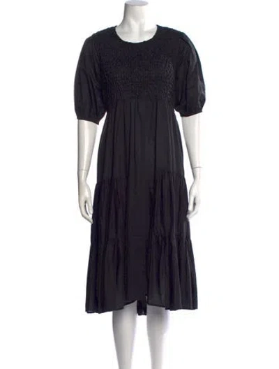 Pre-owned Merlette Crew Neck Midi Length Dress In Black