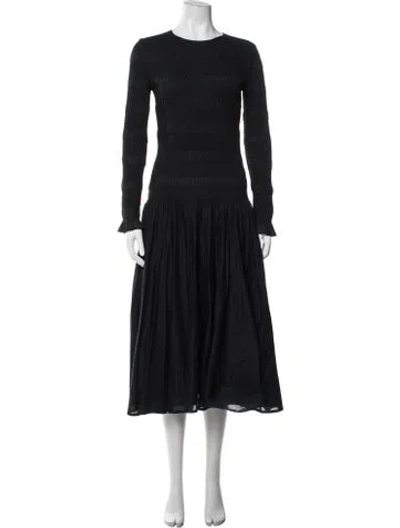 Pre-owned Merlette Crew Neck Midi Length Dress In Black
