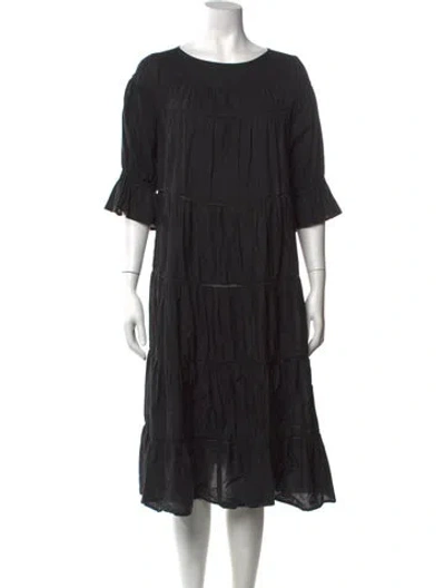 Pre-owned Merlette Crew Neck Midi Length Dress In Black