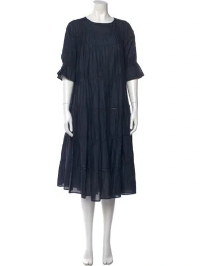 Pre-owned Merlette Crew Neck Midi Length Dress In Blue