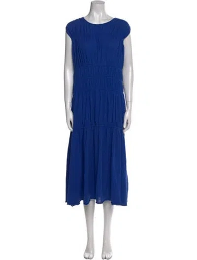 Pre-owned Merlette Crew Neck Midi Length Dress In Blue