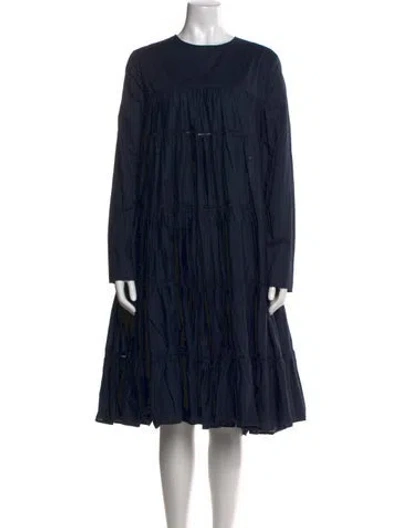Pre-owned Merlette Crew Neck Midi Length Dress In Blue