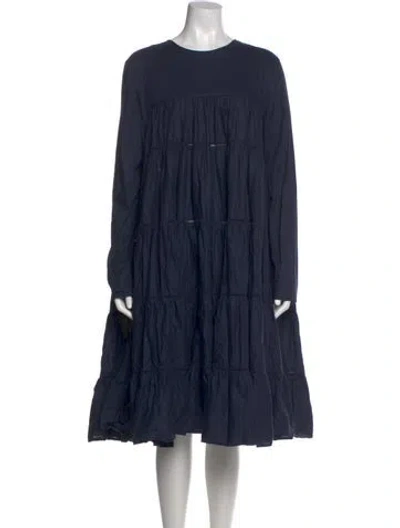 Pre-owned Merlette Crew Neck Midi Length Dress In Blue