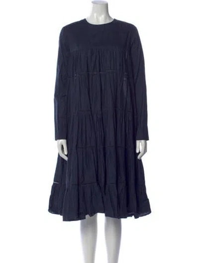 Pre-owned Merlette Crew Neck Midi Length Dress In Blue