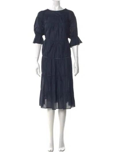 Pre-owned Merlette Crew Neck Midi Length Dress In Blue