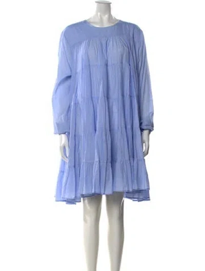 Pre-owned Merlette Crew Neck Midi Length Dress In Blue
