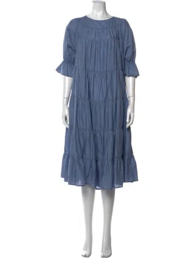 Pre-owned Merlette Crew Neck Midi Length Dress In Blue