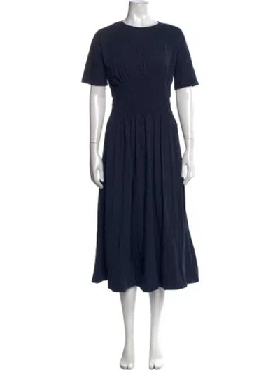 Pre-owned Merlette Crew Neck Midi Length Dress In Blue