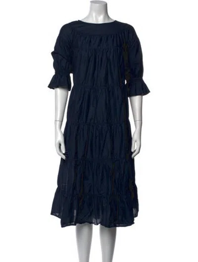 Pre-owned Merlette Crew Neck Midi Length Dress In Blue