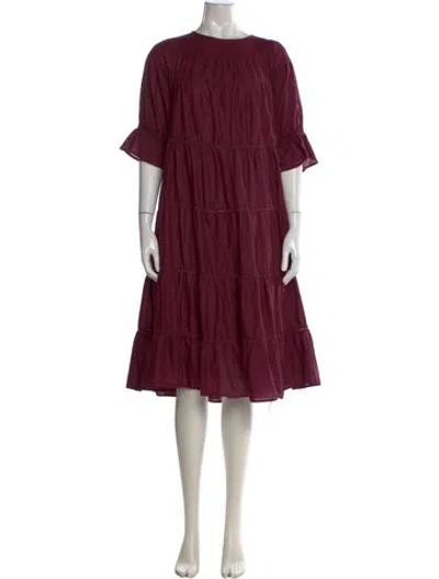 Pre-owned Merlette Crew Neck Midi Length Dress In Burgundy