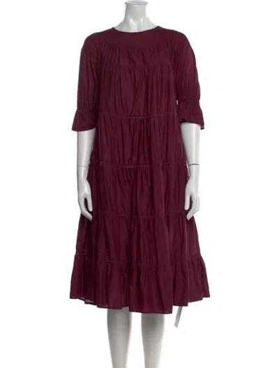 Pre-owned Merlette Crew Neck Midi Length Dress In Burgundy