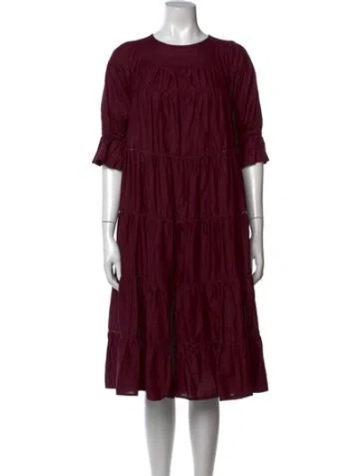 Pre-owned Merlette Crew Neck Midi Length Dress In Burgundy