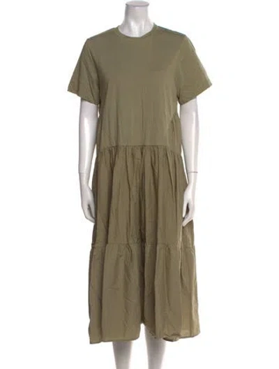 Pre-owned Merlette Crew Neck Midi Length Dress In Green