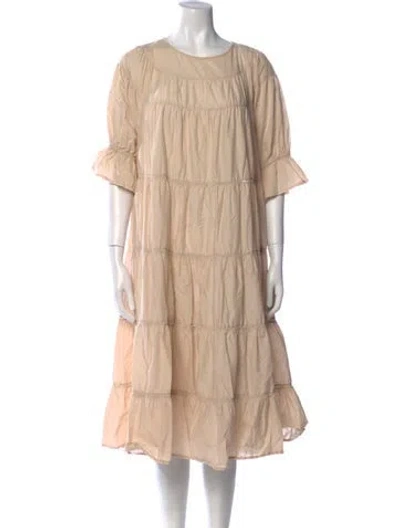 Pre-owned Merlette Crew Neck Midi Length Dress In Neutral