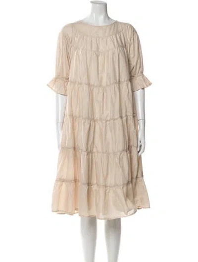 Pre-owned Merlette Crew Neck Midi Length Dress In Neutral