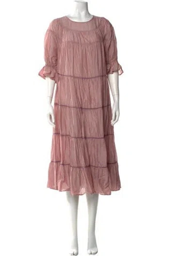 Pre-owned Merlette Crew Neck Midi Length Dress In Pink