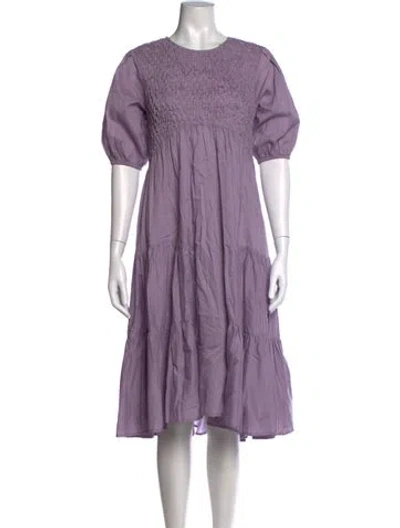Pre-owned Merlette Crew Neck Midi Length Dress In Purple