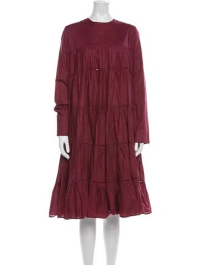 Pre-owned Merlette Crew Neck Midi Length Dress In Red