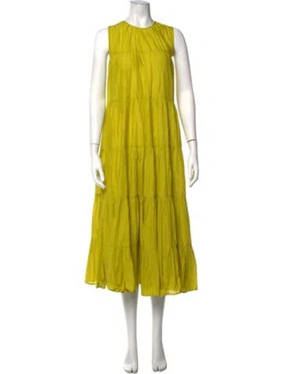 Pre-owned Merlette Crew Neck Midi Length Dress W/ Tags In Yellow