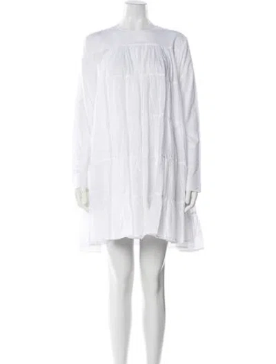 Pre-owned Merlette Crew Neck Midi Length Dress In White